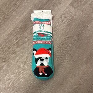 Teal Holiday Dog Sherpa Socks
